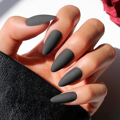 Glamnetic Press On Nails - Rosy Remains | Charcoal Gray 3D Skeleton Medium Coffin Fake Nails with Matte Finish, Salon Quality Halloween Nails | 15 Sizes - 30 Nail Kit with Glue