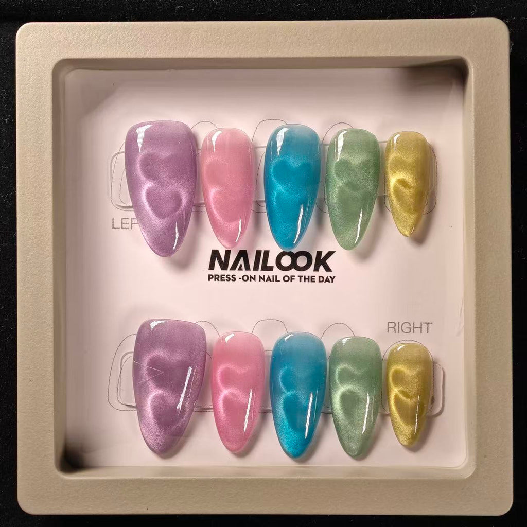 Handmade Press - on Nails | Colorful Heart - Shaped Design Fake Nails for Daily Wear