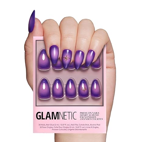 Glamnetic Press On Nails - Rosy Remains | Charcoal Gray 3D Skeleton Medium Coffin Fake Nails with Matte Finish, Salon Quality Halloween Nails | 15 Sizes - 30 Nail Kit with Glue