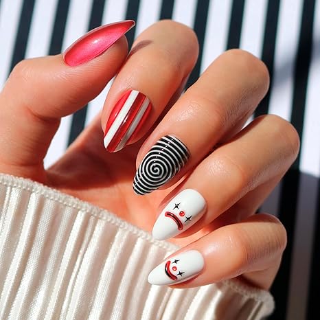 Glamnetic Press On Nails - Rosy Remains | Charcoal Gray 3D Skeleton Medium Coffin Fake Nails with Matte Finish, Salon Quality Halloween Nails | 15 Sizes - 30 Nail Kit with Glue