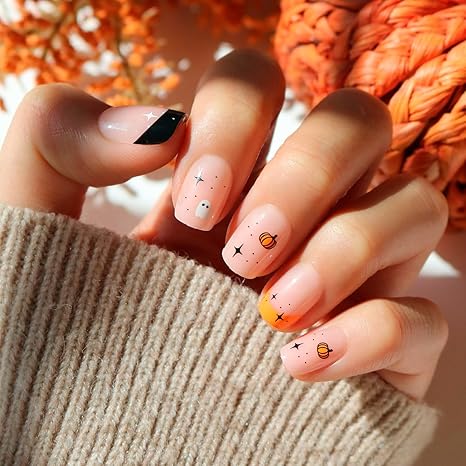 Glamnetic Press On Nails - Rosy Remains | Charcoal Gray 3D Skeleton Medium Coffin Fake Nails with Matte Finish, Salon Quality Halloween Nails | 15 Sizes - 30 Nail Kit with Glue